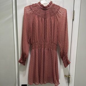 Pink Sheer Long Sleeve Dress